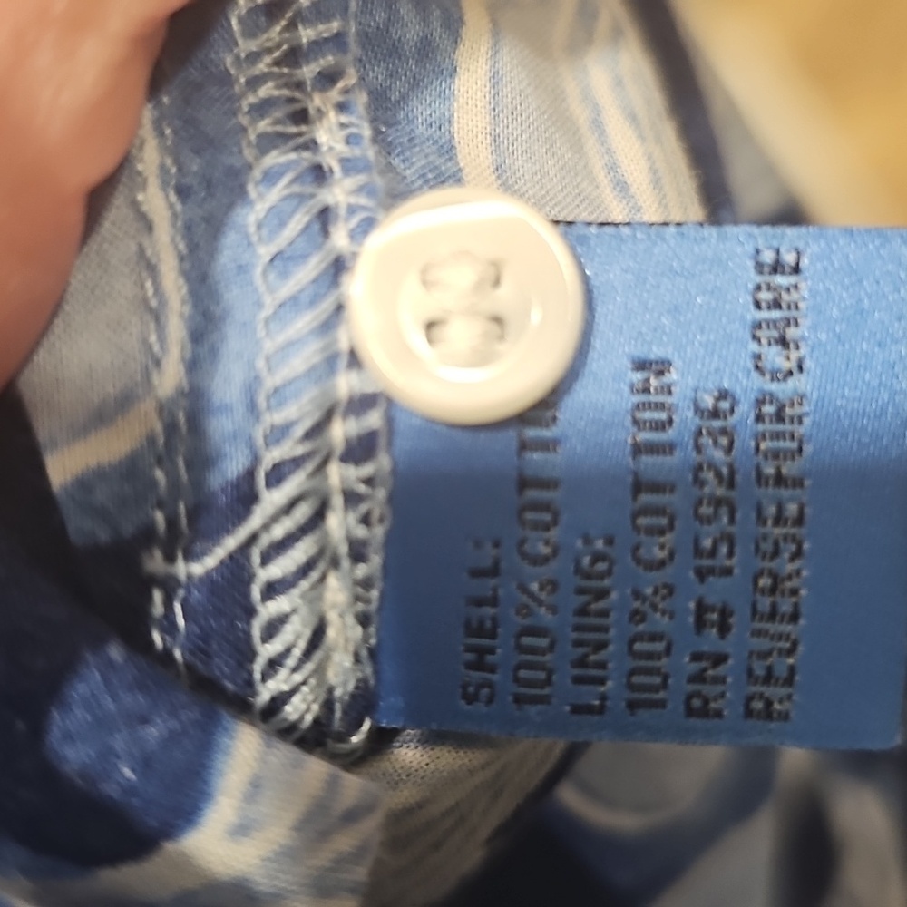 J. McLaughlin Size Medium Blue Print With Yellow Stripe Accents Shirt EUC - Picture 6 of 9